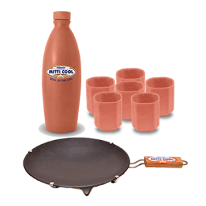 Combo Offer - NonStick Tawa With Handle(9 Inch), Square Cup(170 Ml)(6 Piece),Water Bottle(1 liter)