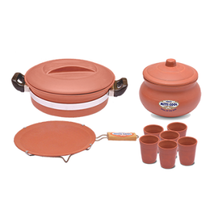 Combo Offer - Handi With Handle(2 Liter),Curd Pot(500 ML),Glass Set(200 ML)(6 Piece),Simple Tawa With Handle(9 Inch)