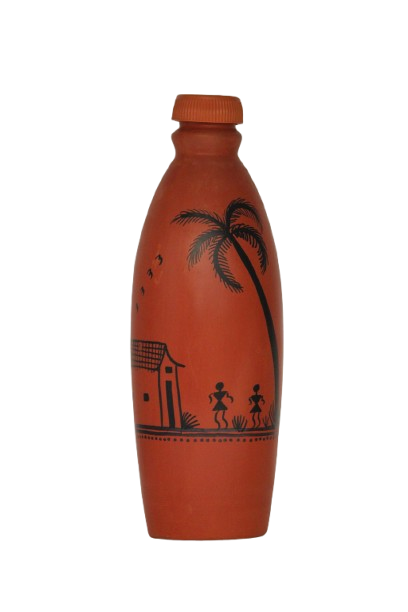 Clay water bottle with Painting-Coconut Tree