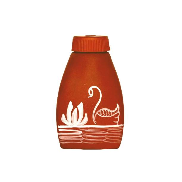 Clay Triangle Water Bottle 300 ML White panting Swans Design
