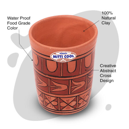 Clay Water Pot 11 Litres Abstract Cross Design - Mitticool