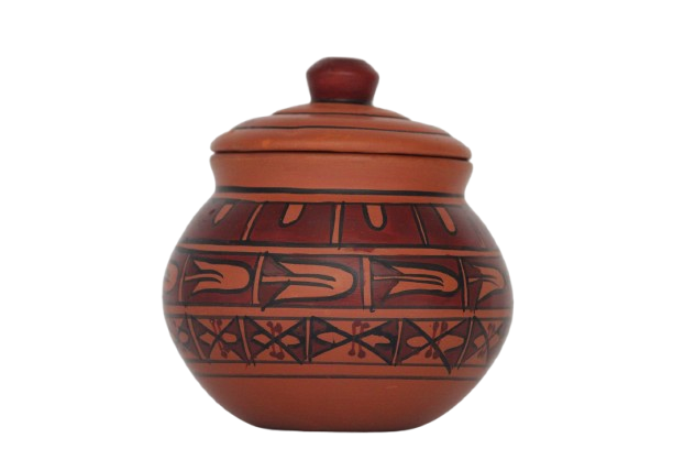 Clay Curd Pot with Cap 350 ML Abstact Cross Design