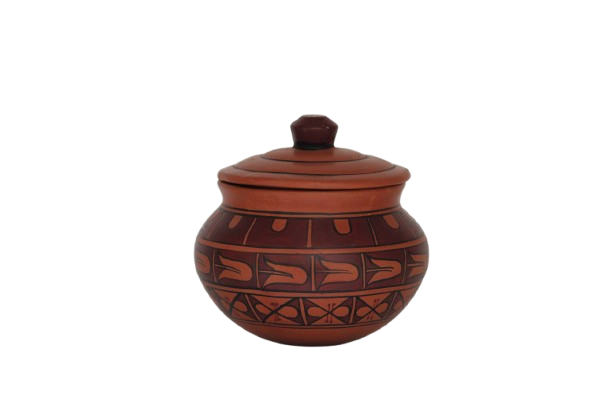 Clay Curd Pot with Cap 650 ml Abstract Cross Design
