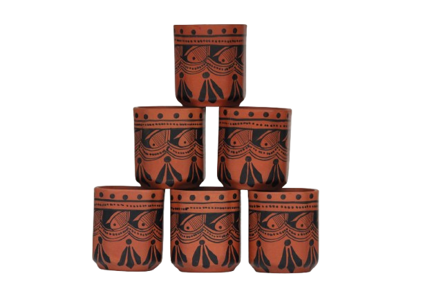 Clay Square Cup Set 170 ML (6 piece) Black Spade Design