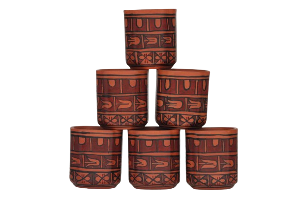 Clay Square Cup Set 170 ml 6 piece Abstract Cross Design