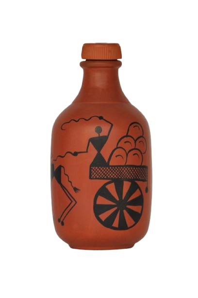 Clay Water Bottle 1.25 Liter Warli Cart Design