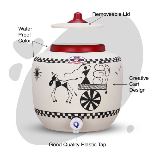 Clay Water Pot 11 Litre Cart Design - Mitticool