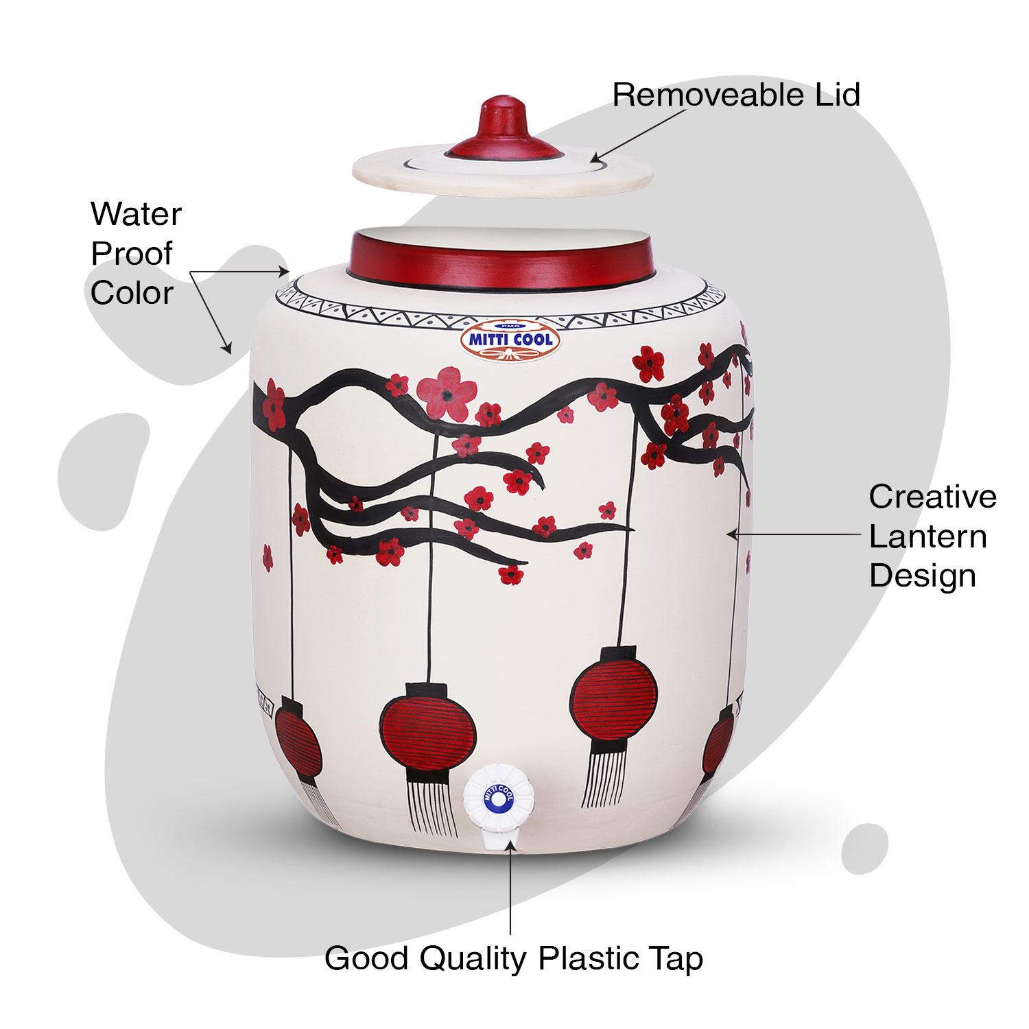 Clay Water Pot 11 Litres Abstract Cross Design - Mitticool