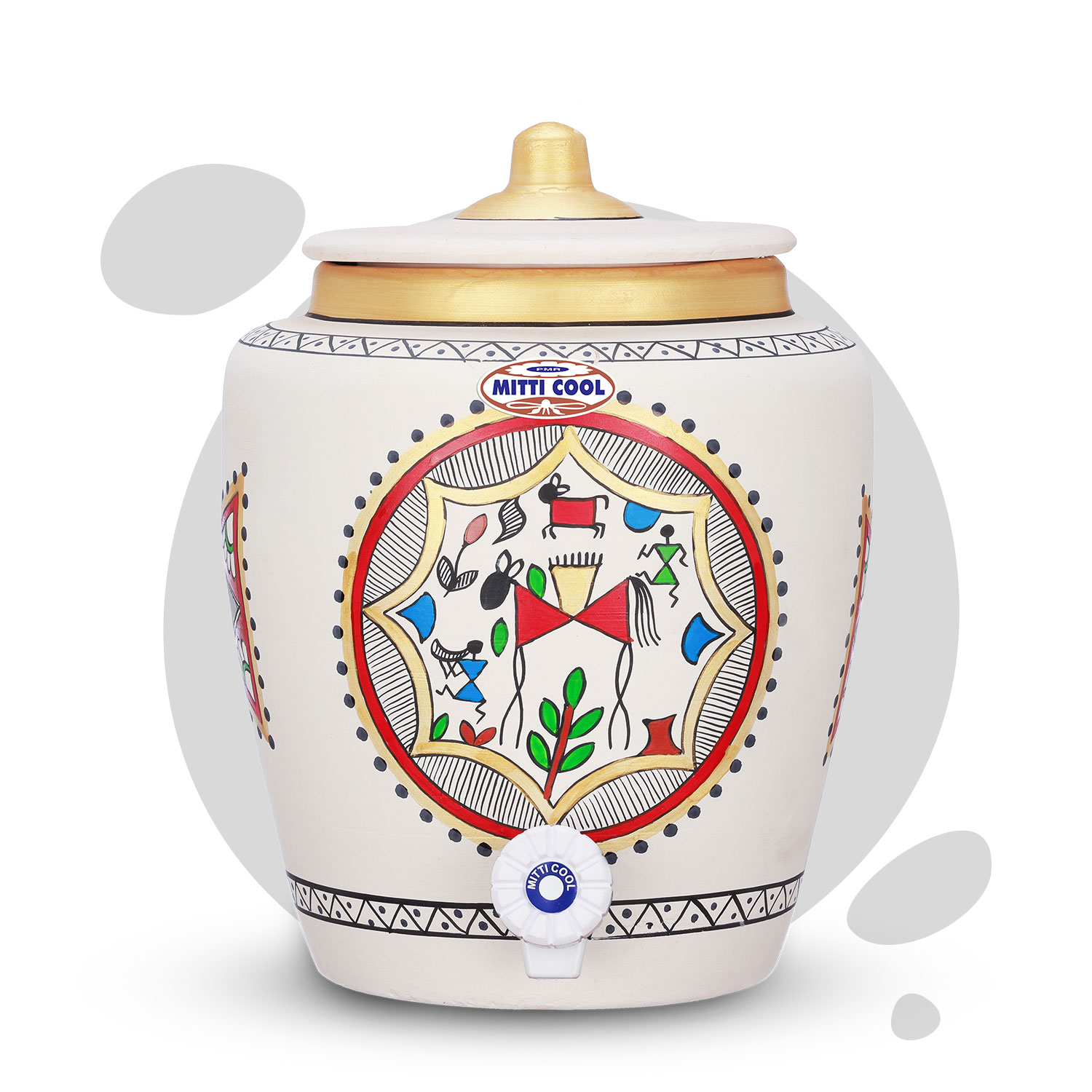 Clay Water Pot 11 Litres Abstract Cross Design - Mitticool