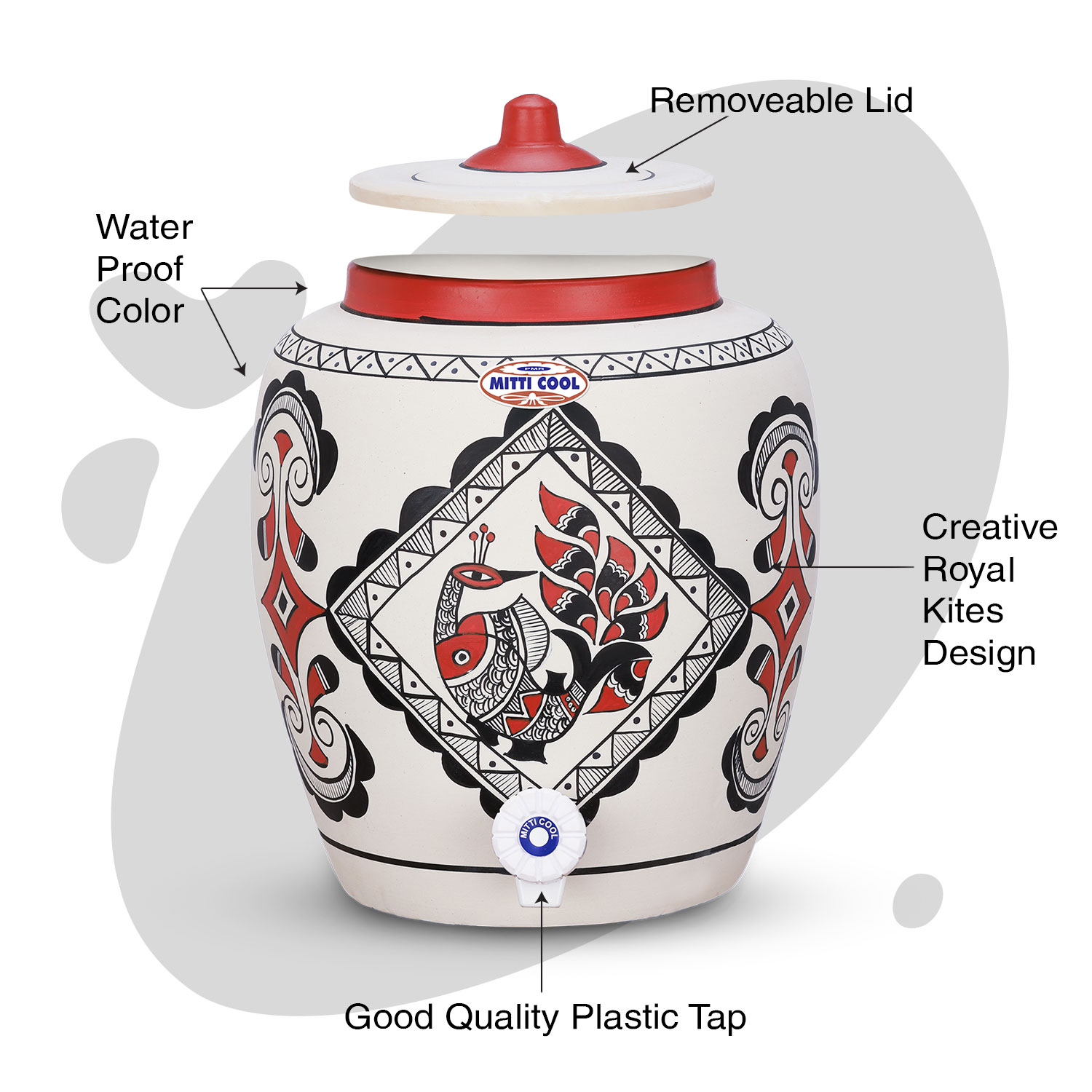 Clay Water Pot 11 Litre Cart Design - Mitticool