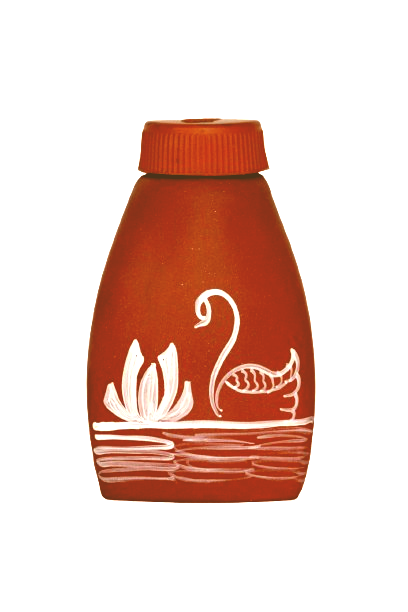 Clay Triangle Water Bottle 300 ML White panting Swans Design