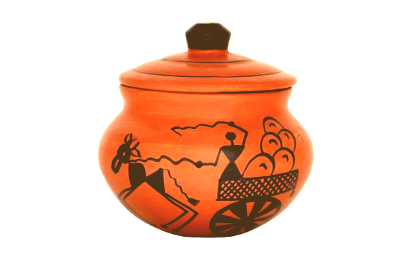 Clay Curd Pot with Cap 650 ML Warli Cart Design